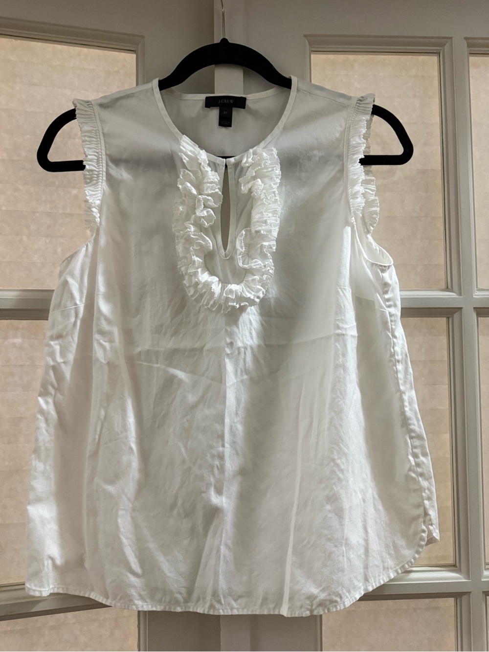 J. Crew Petite Size White Ruffle Neck Sleeveless Blouse
